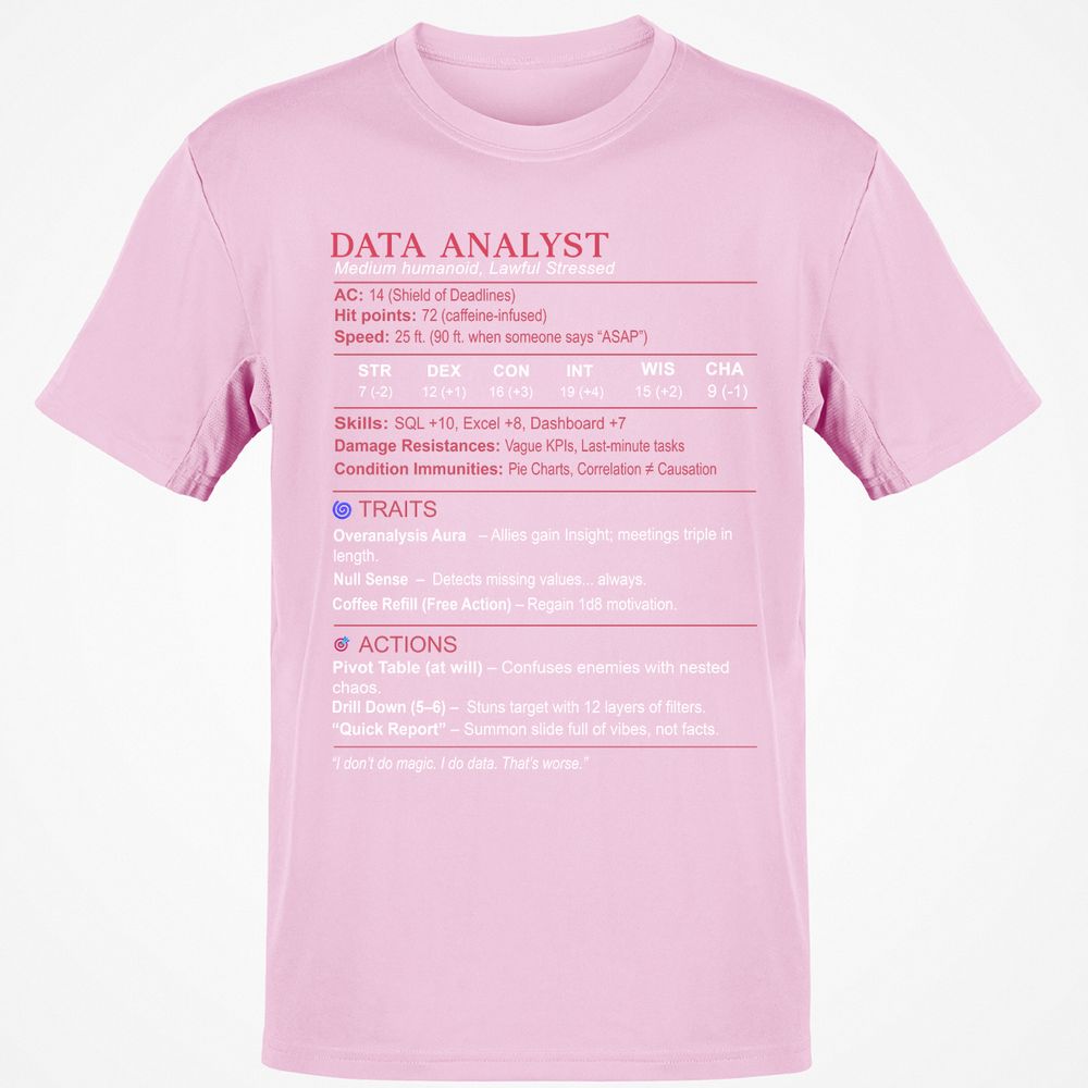 Data Analyst Stats Classic Unisex T-Shirt - Light Pink - 5