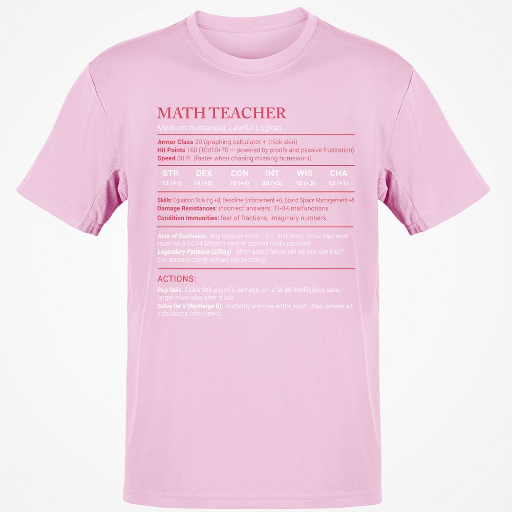 Math Teacher Stats Classic Unisex T-Shirt - Light Pink - 5