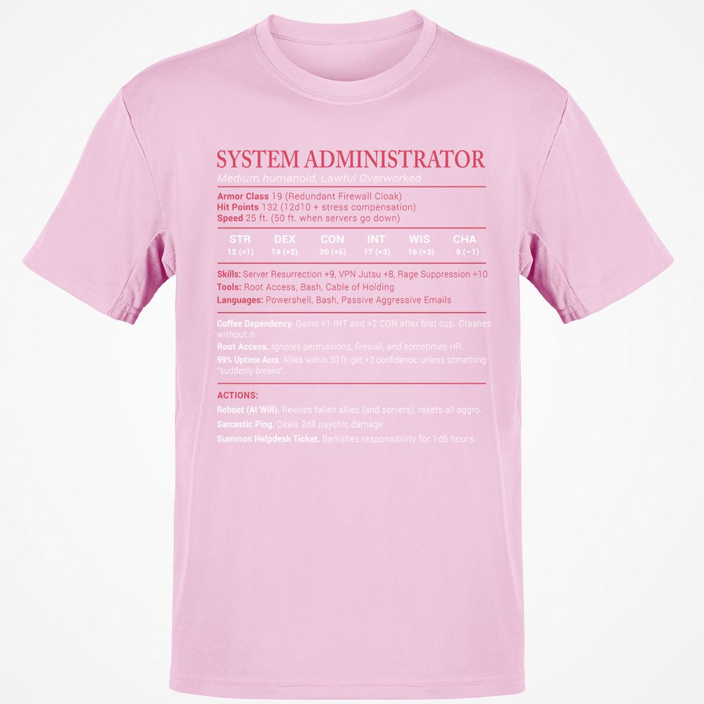 System Administrator Stats Classic Unisex T-Shirt - Light Pink - 5