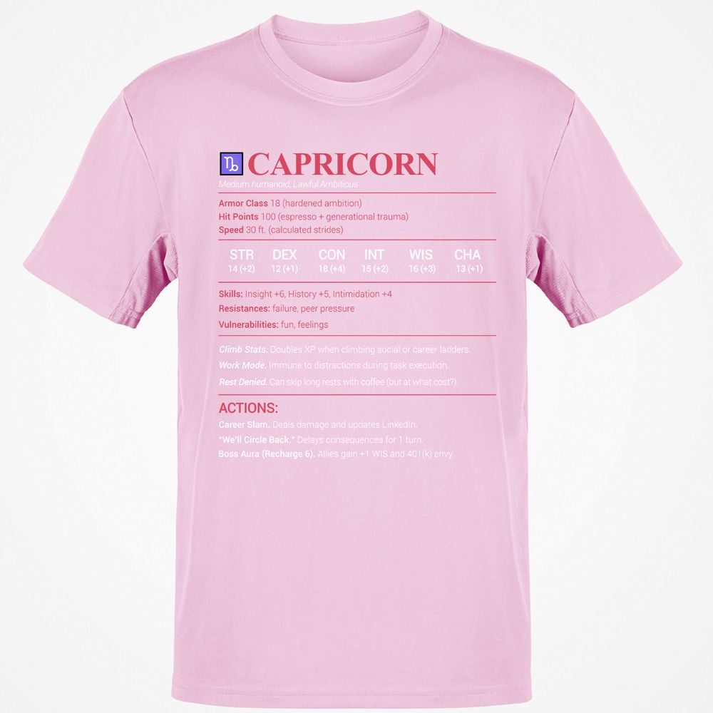 Capricorn Stats Classic Unisex T-Shirt - Light Pink - 5