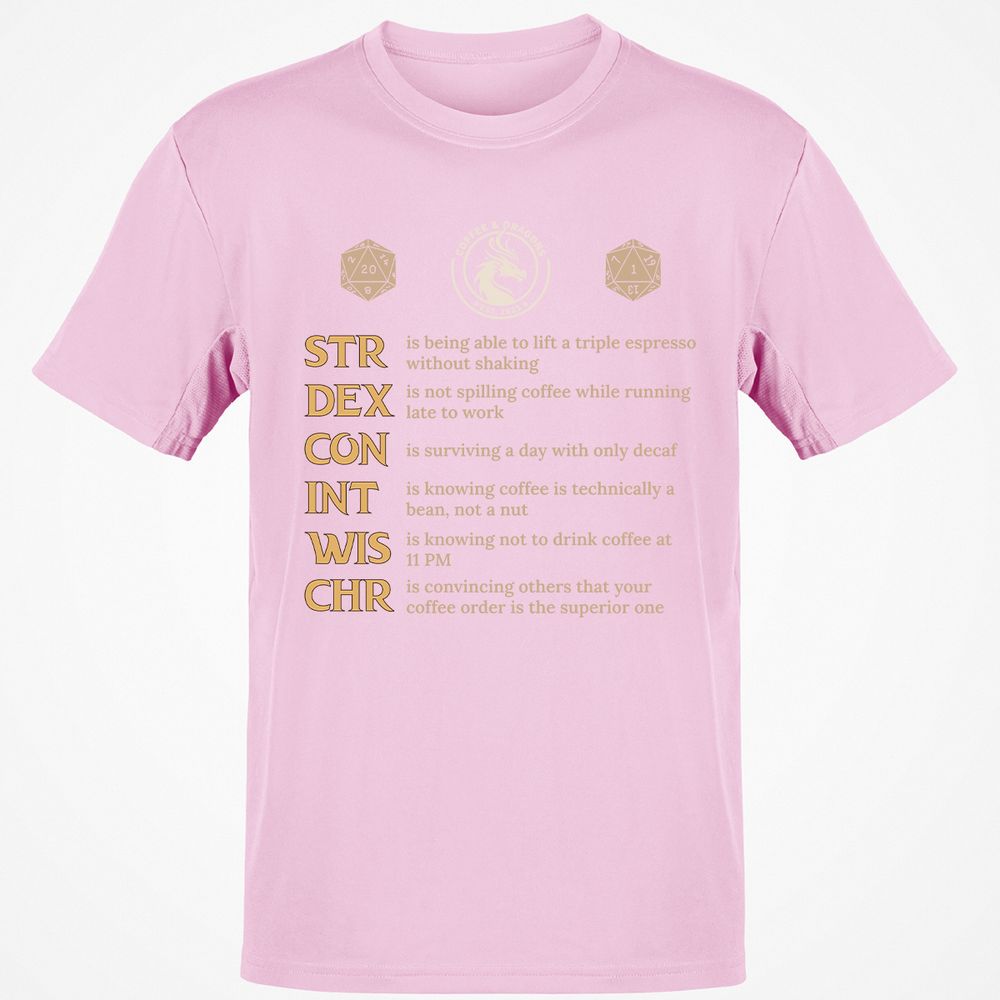 Coffee & Dragons RPG Stats Classic Unisex T-Shirt - Light Pink - 5
