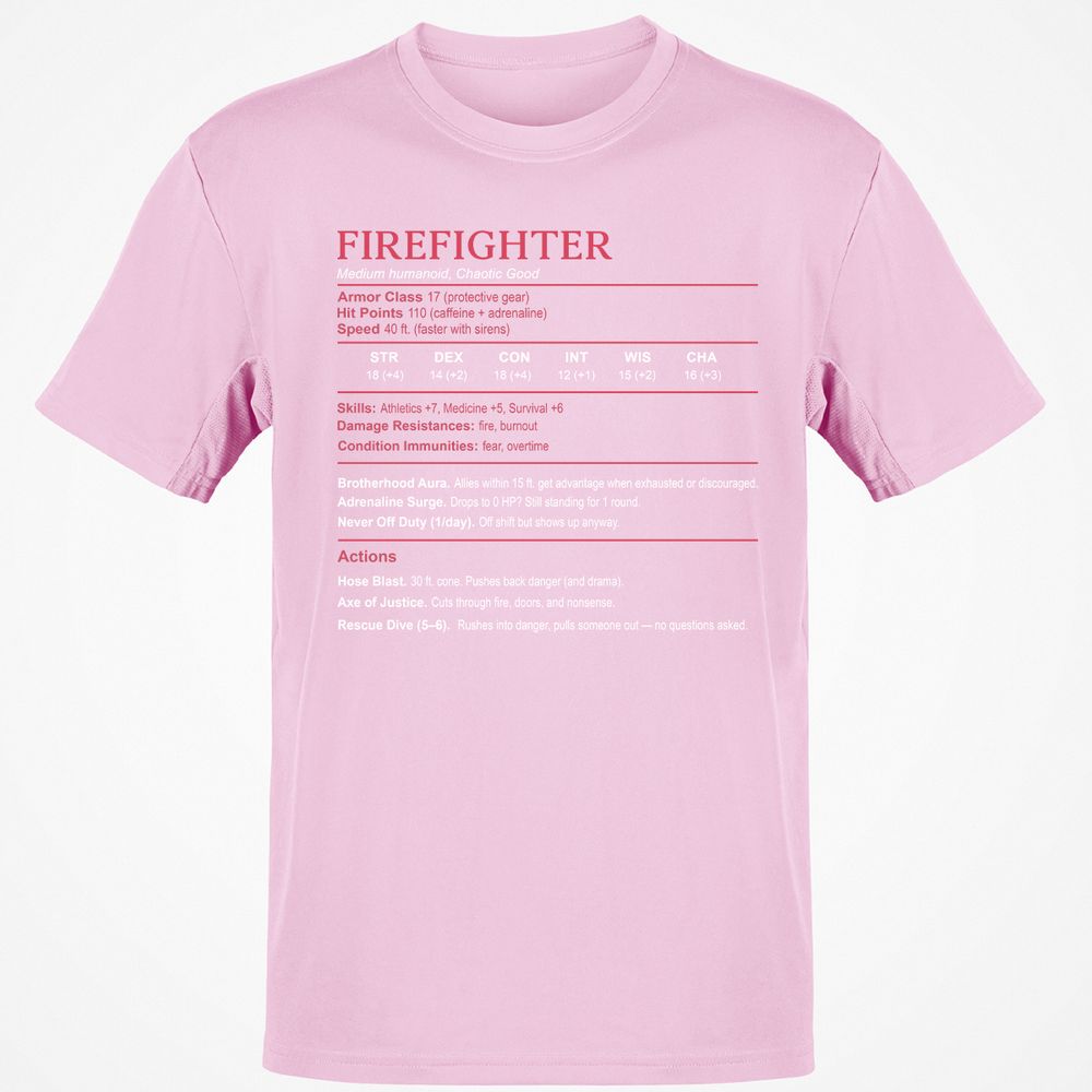 Firefighter Stats Classic Unisex T-Shirt - Light Pink - 5