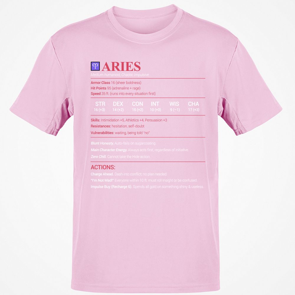 Aries Stats Classic Unisex T-Shirt - Light Pink - 5