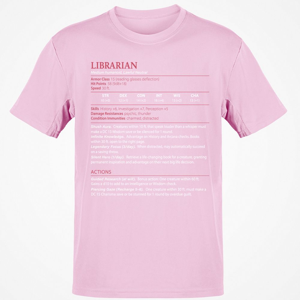 Librarian Stats Classic Unisex T-Shirt - Light Pink - 5