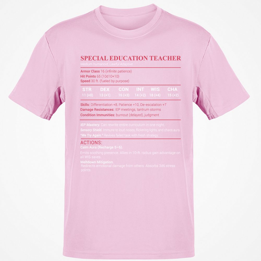 Special Edu Stats Classic Unisex T-Shirt - Light Pink - 5