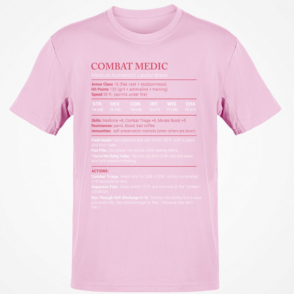 Combat Medic Stats Classic Unisex T-Shirt - Light Pink - 5