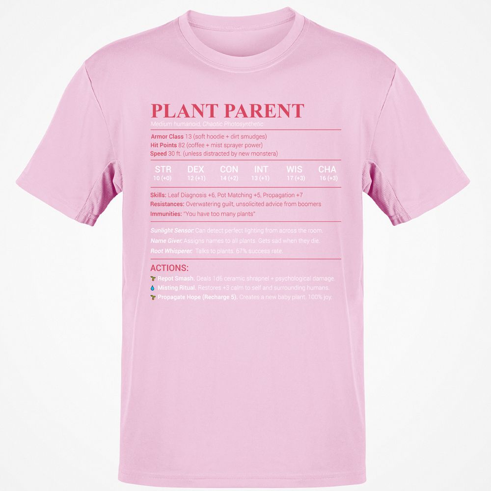 Plant Parent Stats Classic Unisex T-Shirt - Light Pink - 5