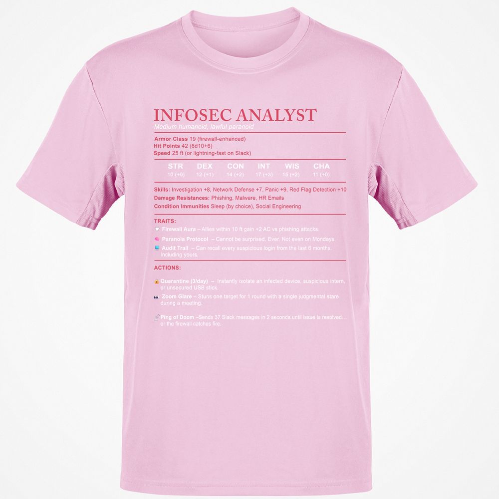 Information Security Analyst Stats Classic Unisex T-Shirt - Light Pink - 5