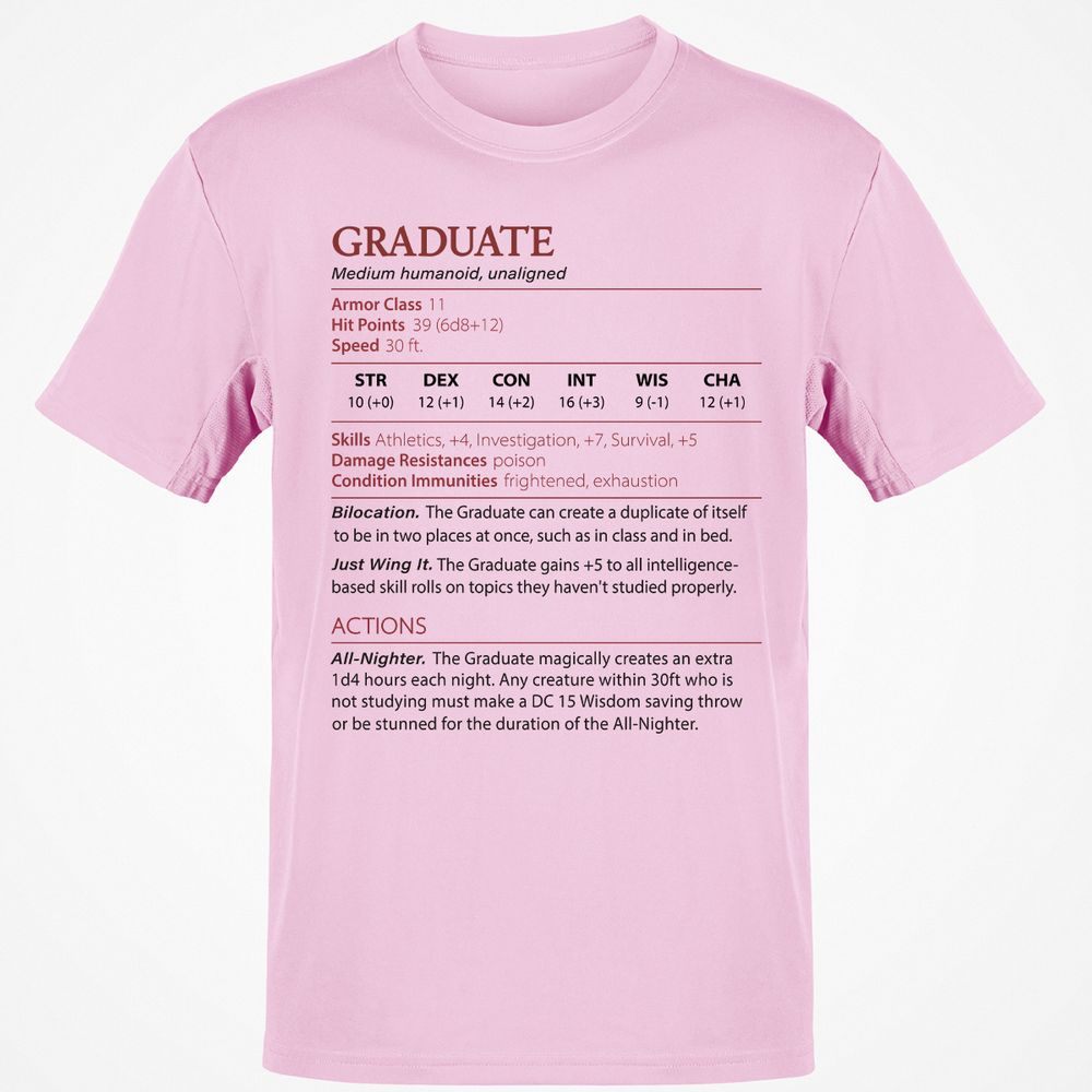 Graduate Stats Classic Unisex T-Shirt - Light Pink - 5
