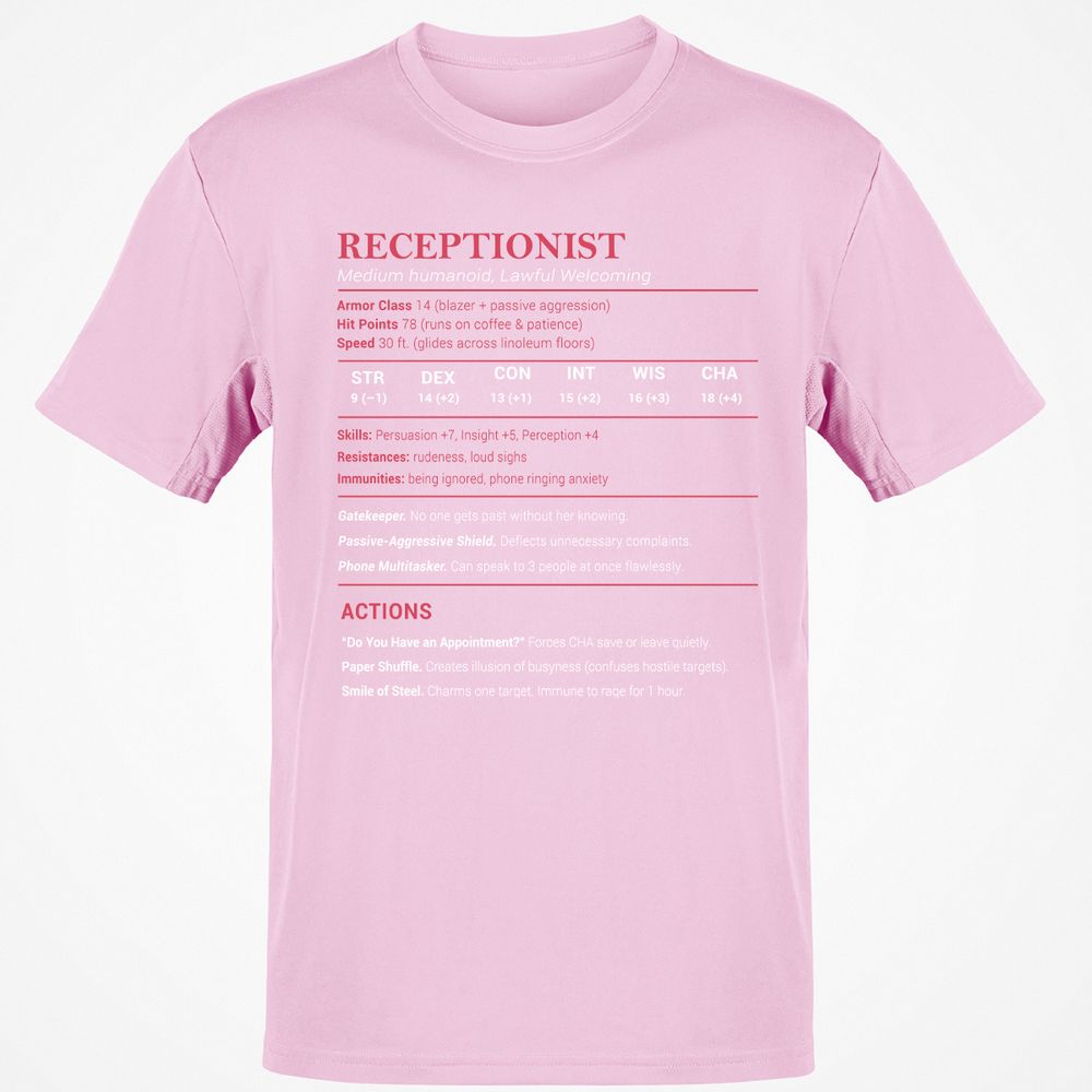 Receptionist Stats Classic Unisex T-Shirt - Light Pink - 5