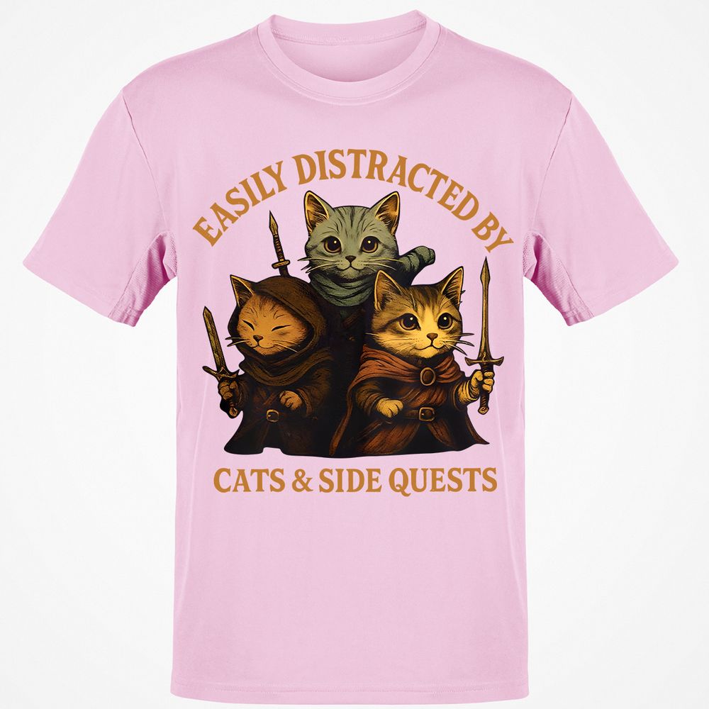 Easily Distracted By Cats & Side Quests Classic Unisex T-Shirt - Light Pink - 5
