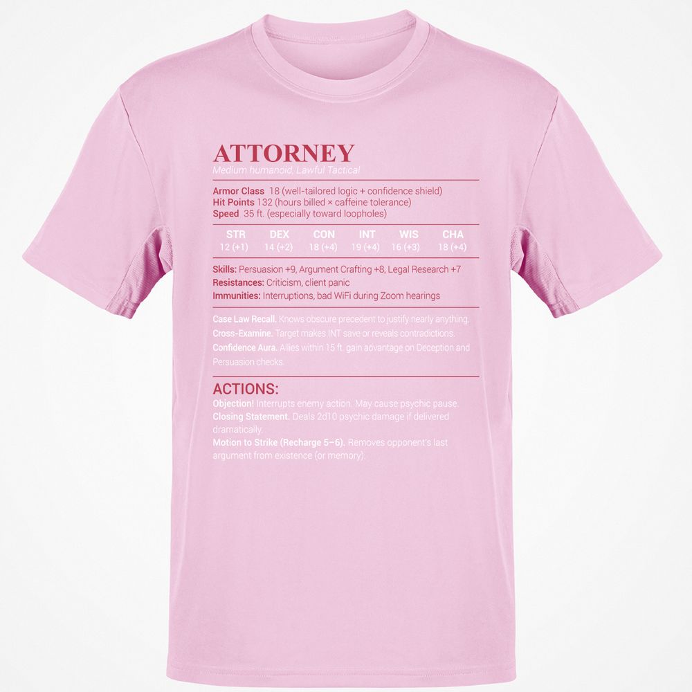 Attorney Stats Classic Unisex T-Shirt - Light Pink - 5