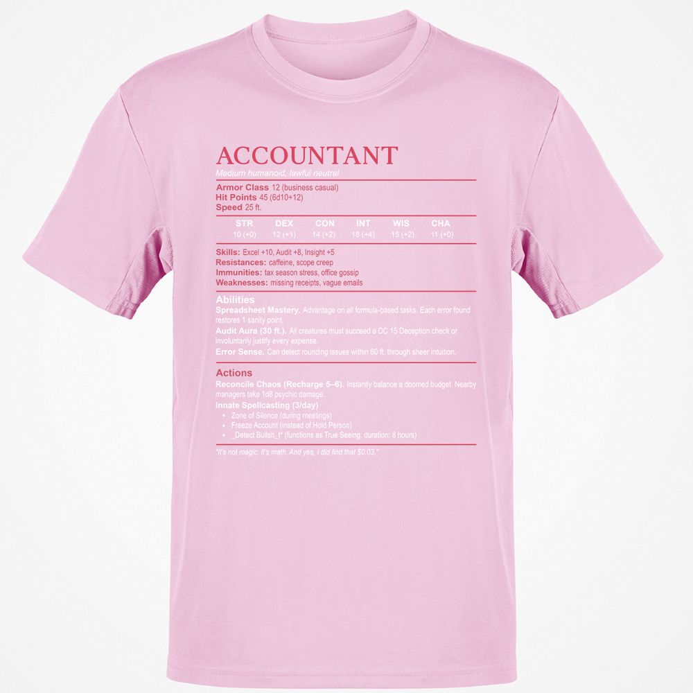 Accountant Stats Classic Unisex T-Shirt - Light Pink - 5