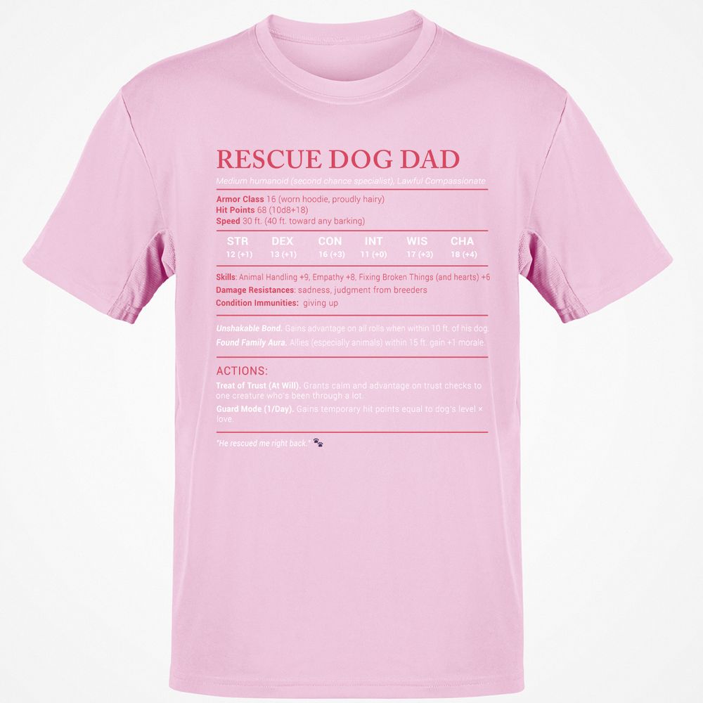 Rescue Dog Dad Stats Classic Unisex T-Shirt - Light Pink - 5