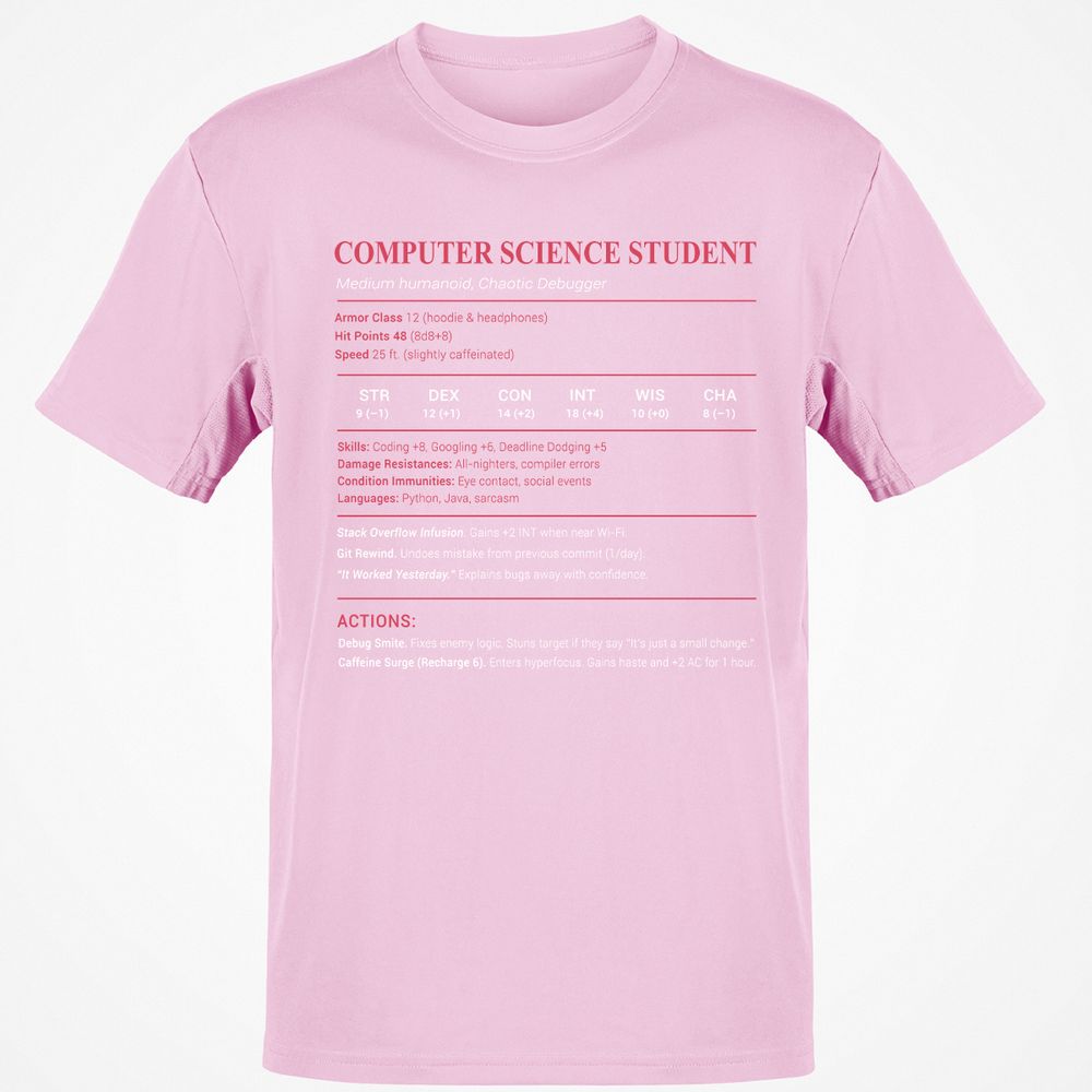 Computer Science Student Classic Unisex T-Shirt - Light Pink - 5