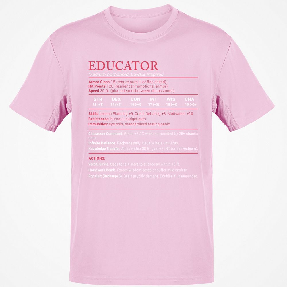 Educator Stats Classic Unisex T-Shirt - Light Pink - 5