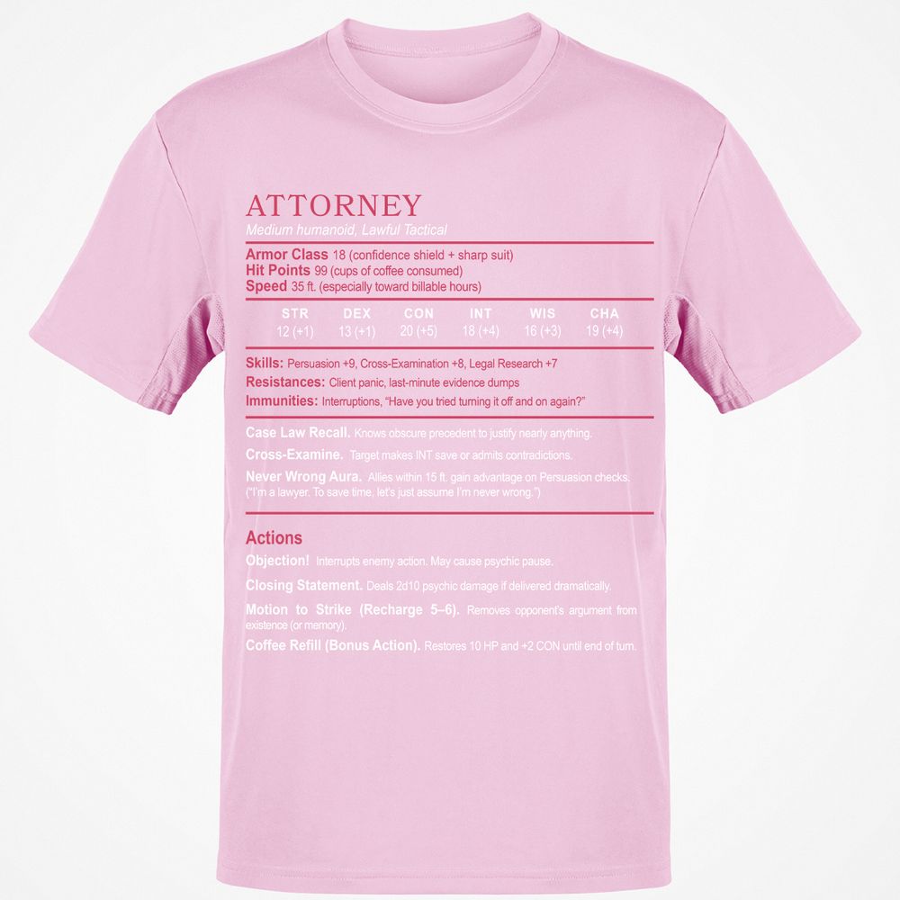 Attorney Classic Unisex T-Shirt - Light Pink - 5