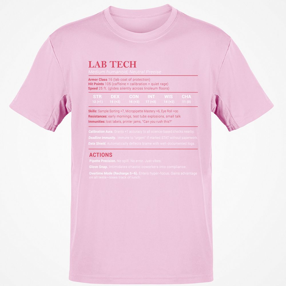 Lab Tech Stats Classic Unisex T-Shirt - Light Pink - 5