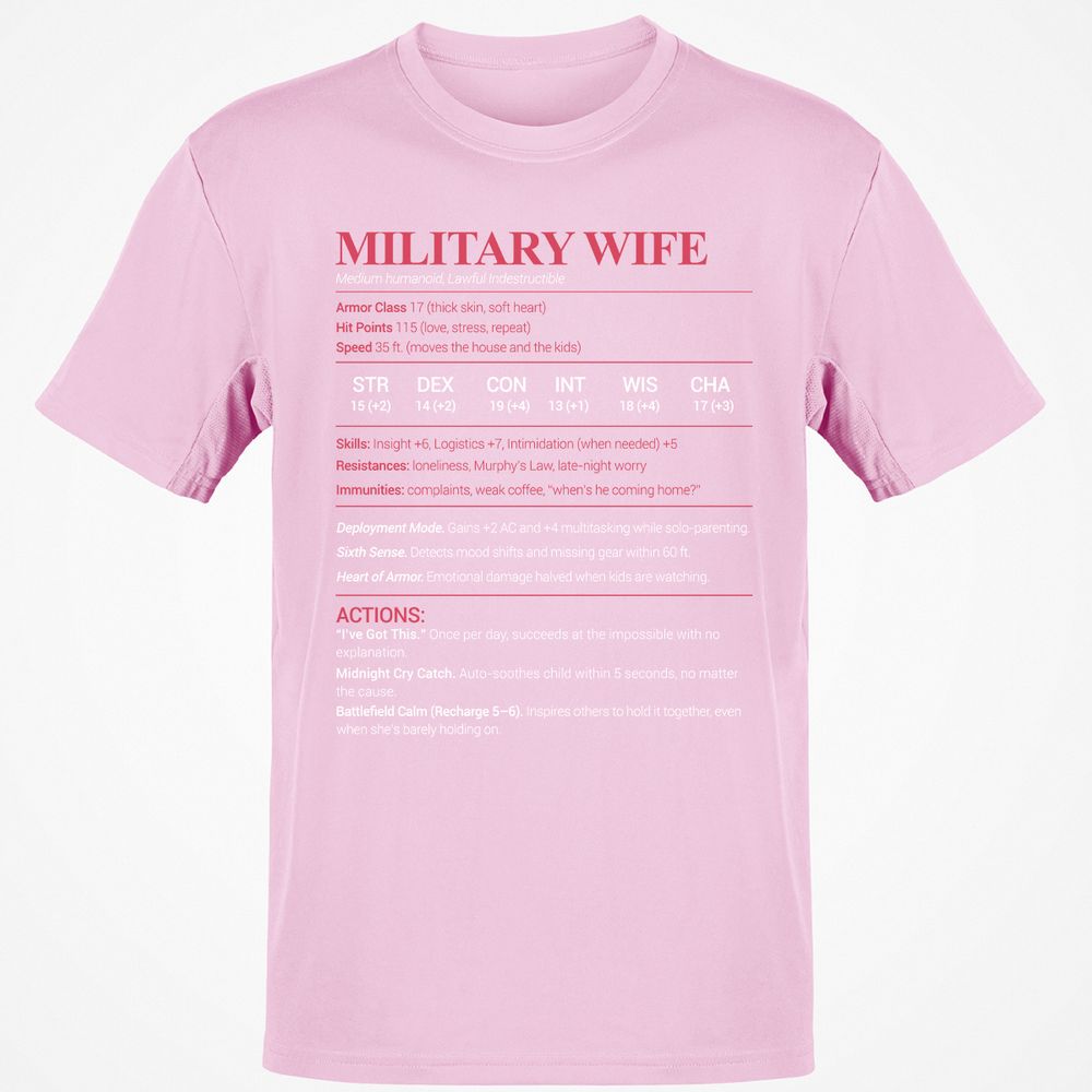 Military Wife Stats Classic Unisex T-Shirt - Light Pink - 5