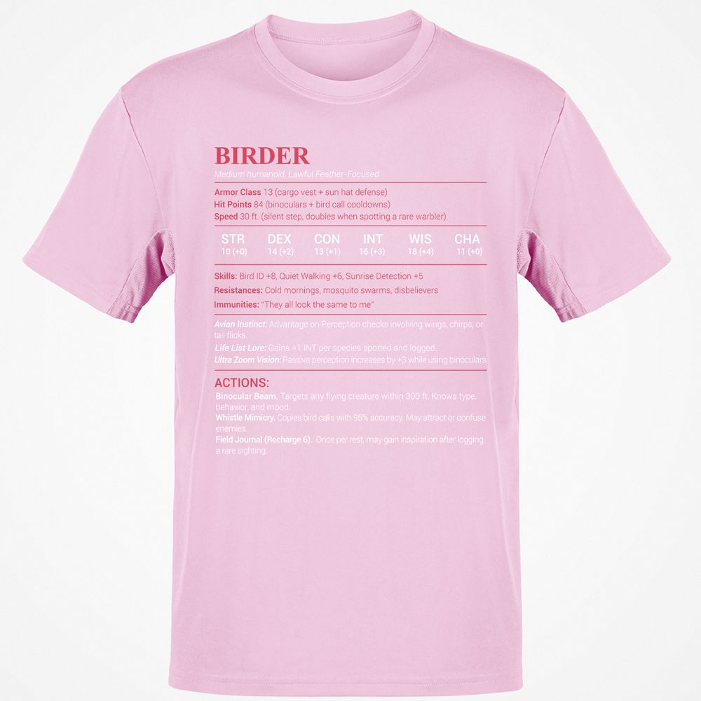 Birder Stats Classic Unisex T-Shirt - Light Pink - 5