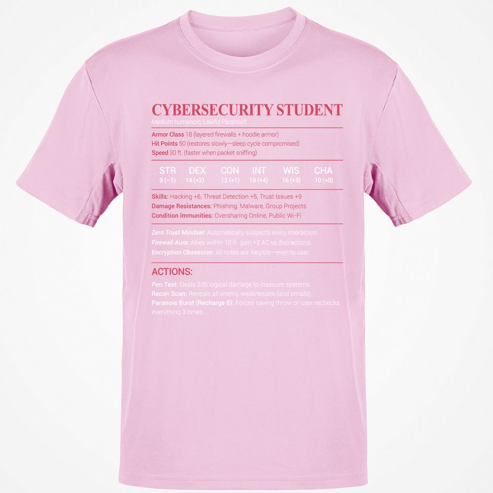 Cybersecurity Student Classic Unisex T-Shirt - Light Pink - 5