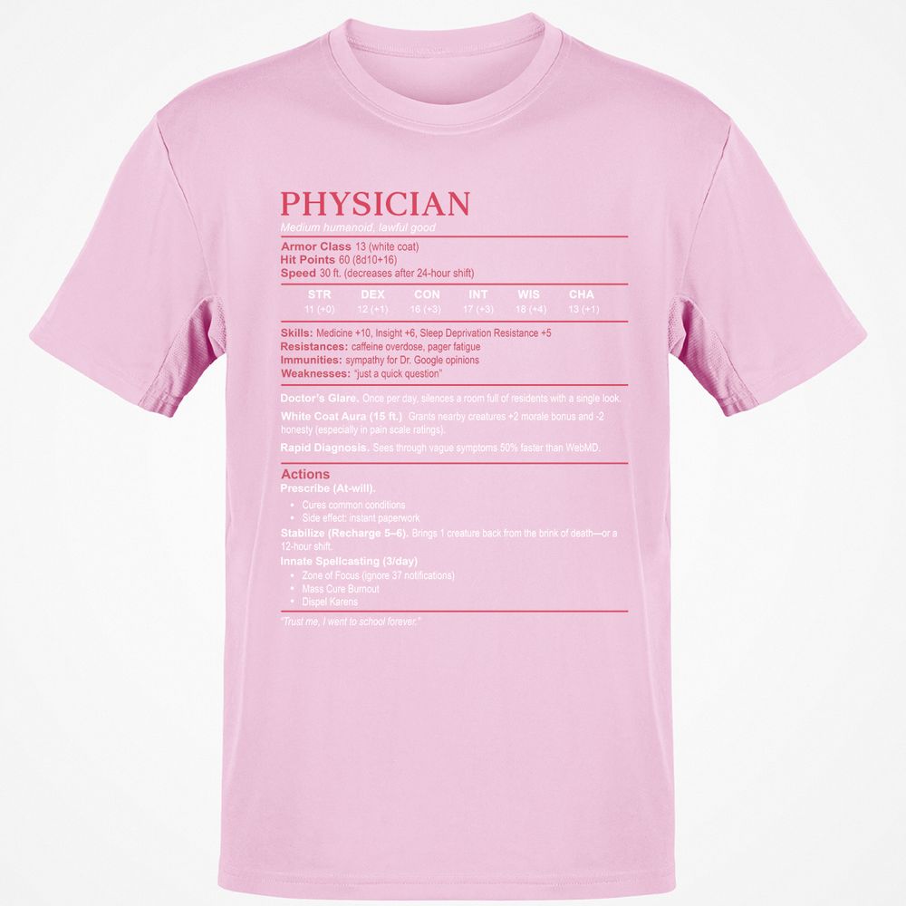 Physician Stats Classic Unisex T-Shirt - Light Pink - 5