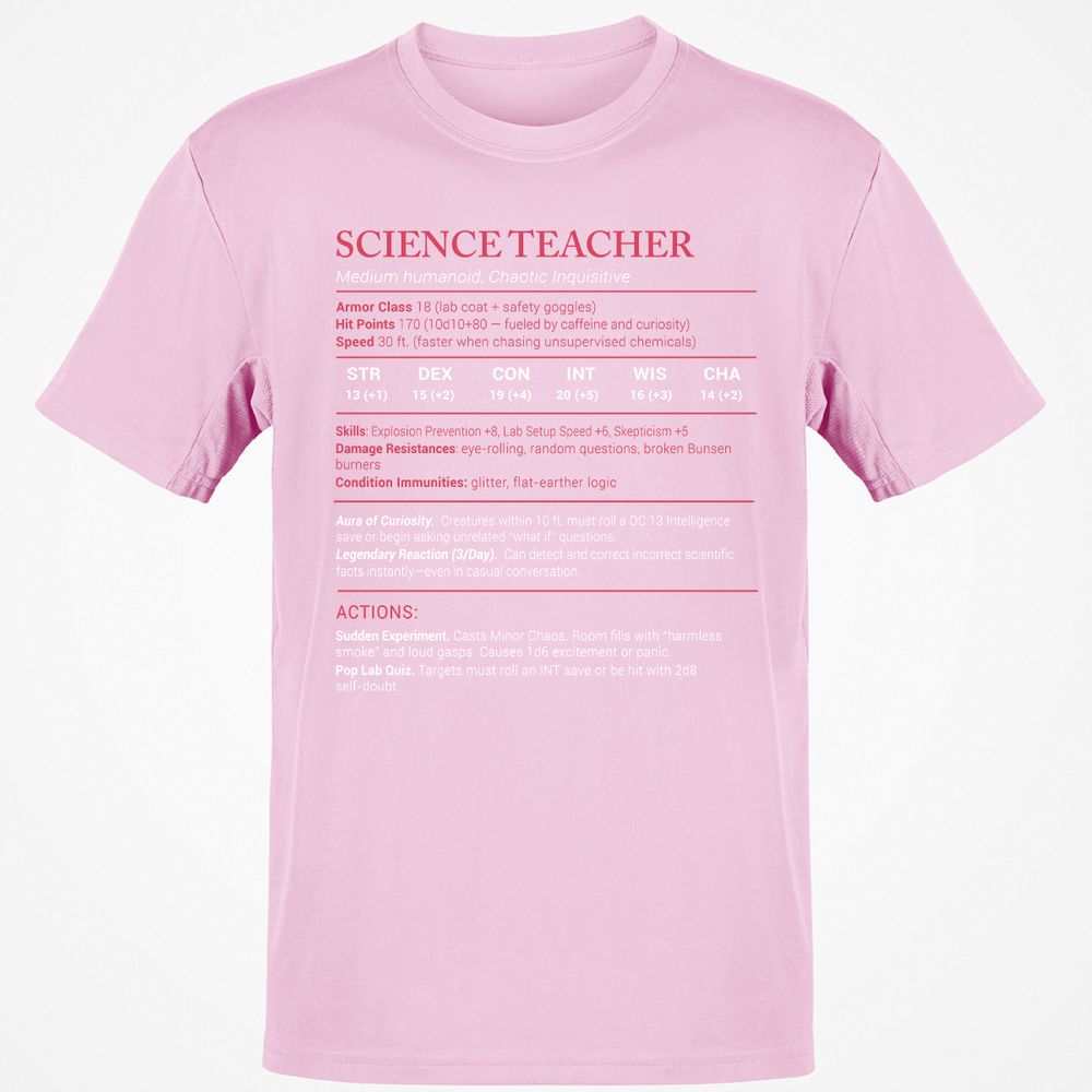 Science Teacher Stats Classic Unisex T-Shirt - Light Pink - 5