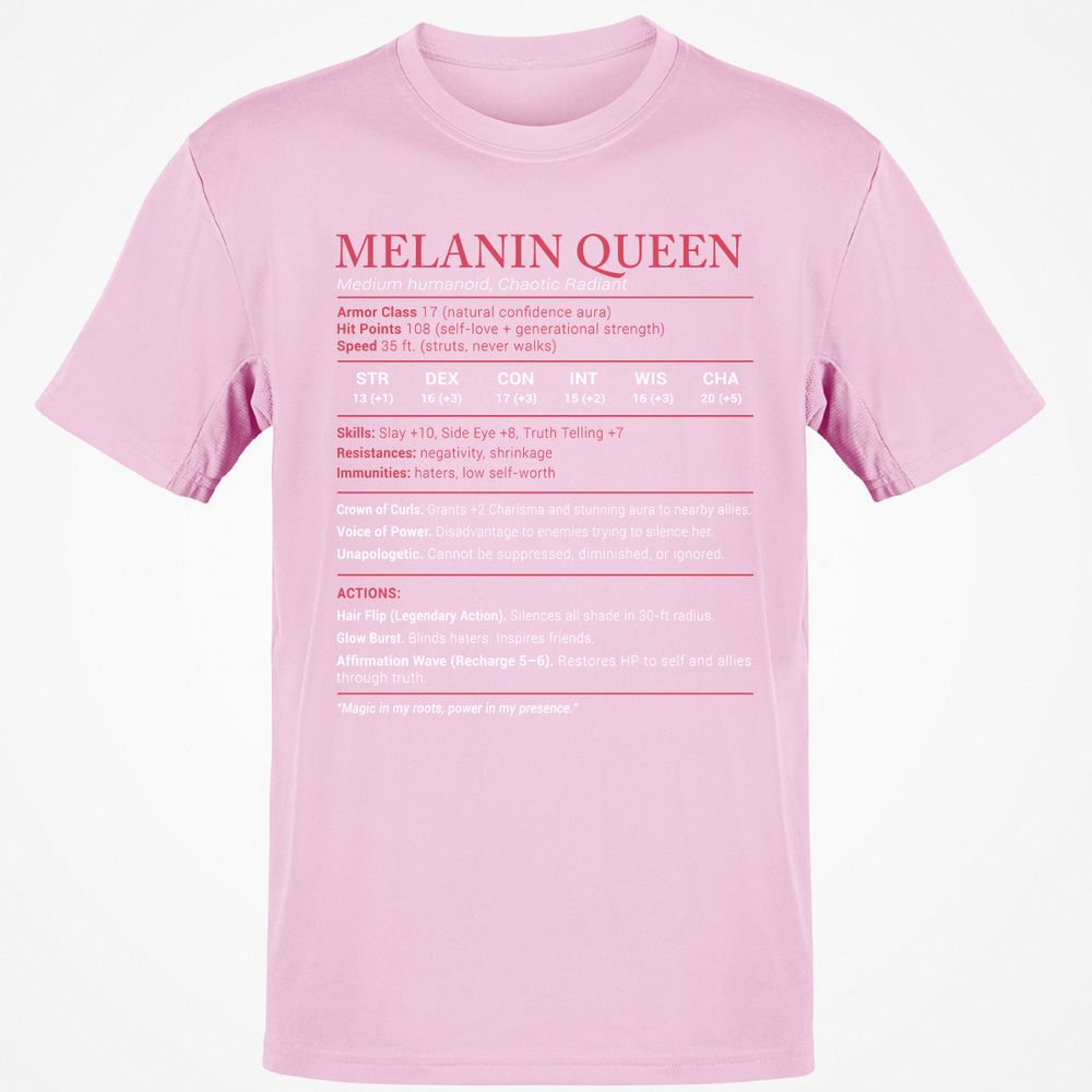 Melanin Queen Stats Classic Unisex T-Shirt - Light Pink - 5
