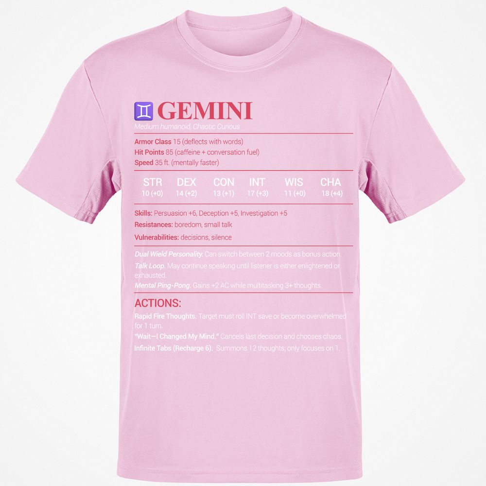 Gemini Stats Classic Unisex T-Shirt - Light Pink - 5