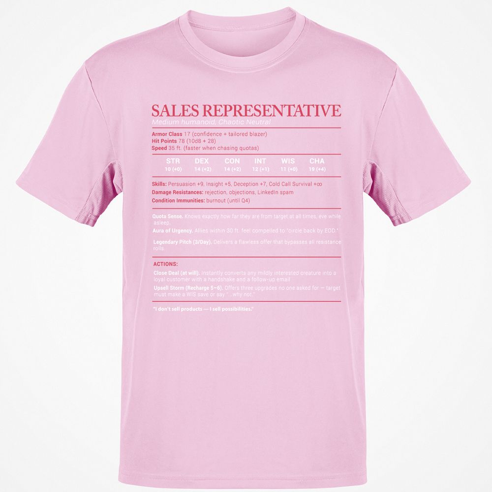 Sales Presentative Stats Classic Unisex T-Shirt - Light Pink - 5