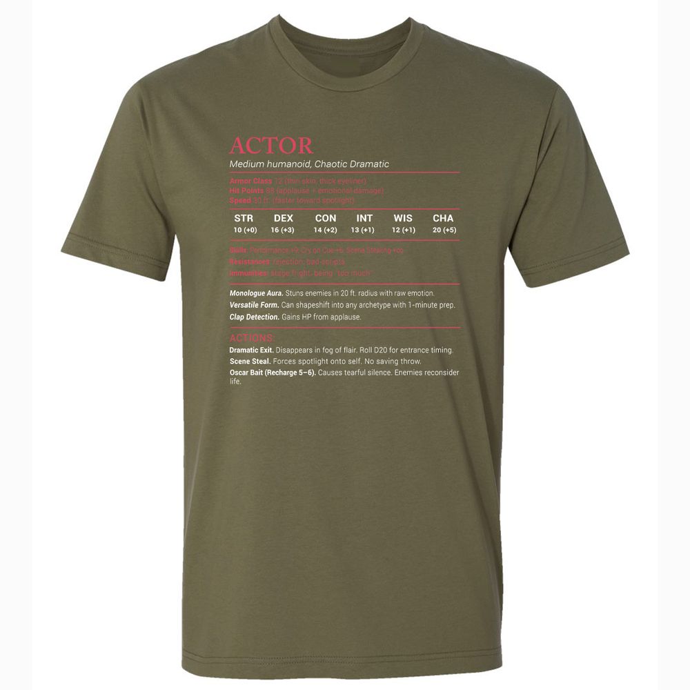 Actor Stats Premium Unisex T-Shirt - Military Green - 5