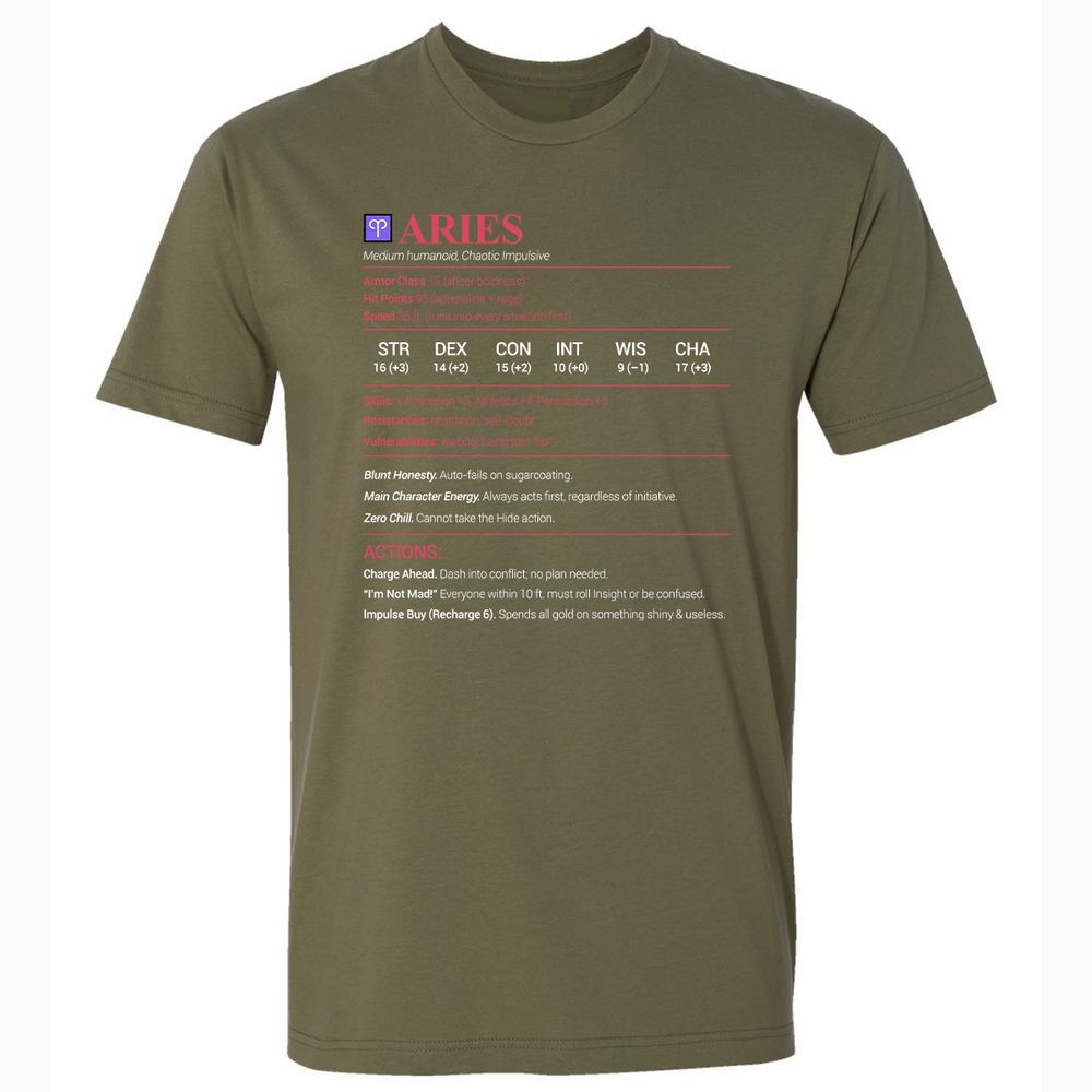 Aries Stats Premium Unisex T-Shirt - Military Green - 5