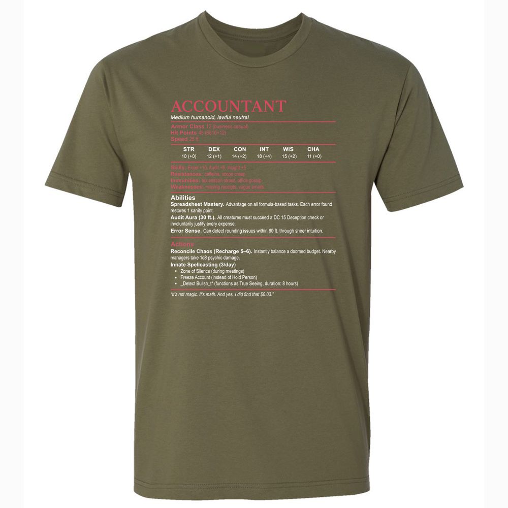Accountant Stats Premium Unisex T-Shirt - Military Green - 5
