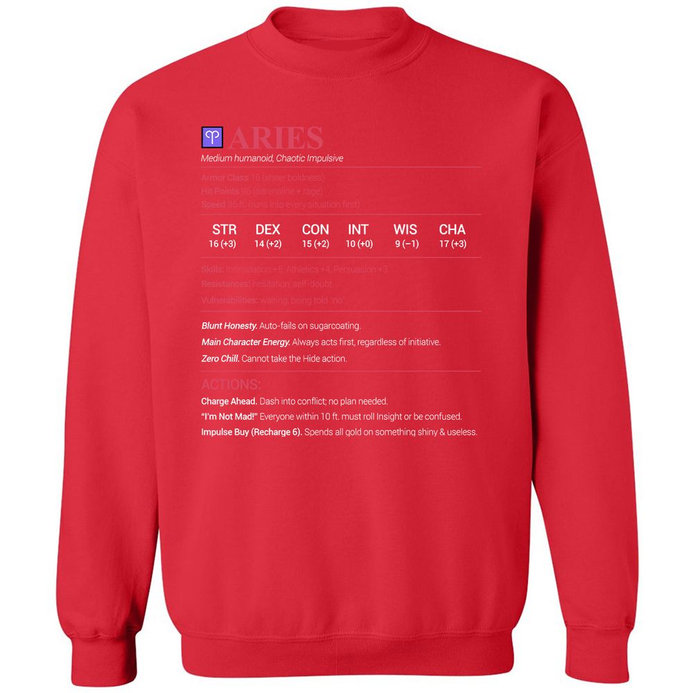 Aries Stats Classic Unisex Sweatshirt - Red - 5
