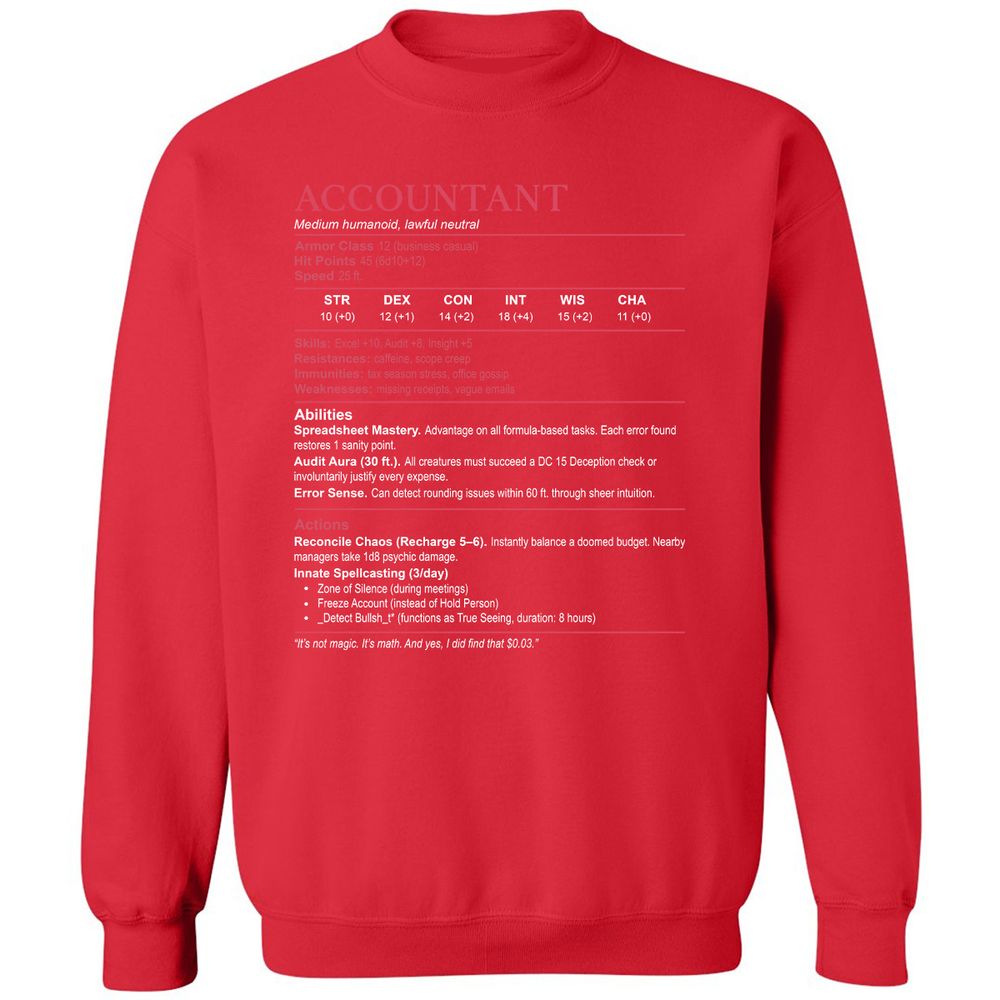 Accountant Stats Classic Unisex Sweatshirt - Red - 5