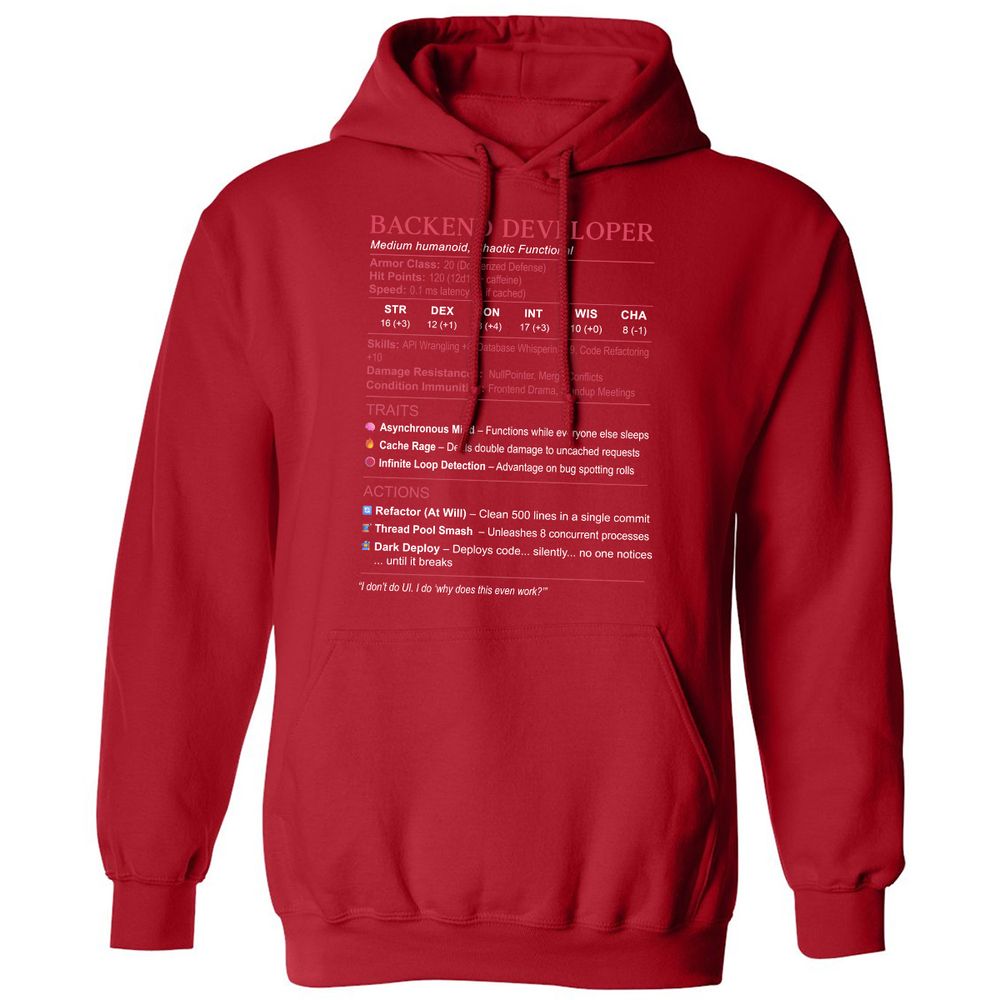 Backend Developer Stats Classic Unisex Hoodie - Red - 5