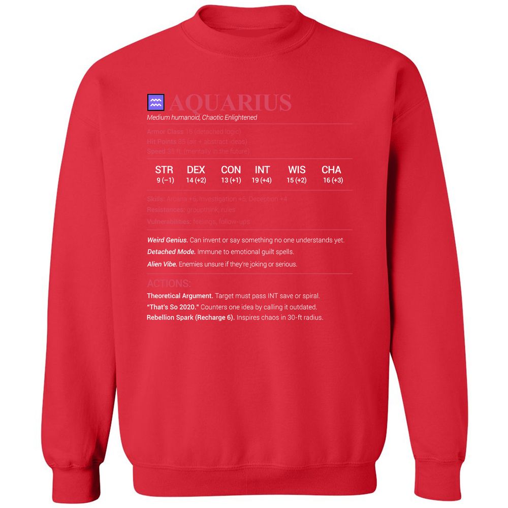 Aquarius Stats Classic Unisex Sweatshirt - Red - 5