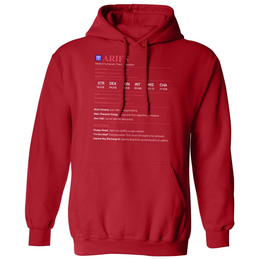 Aries Stats Classic Unisex Hoodie - Red - 5