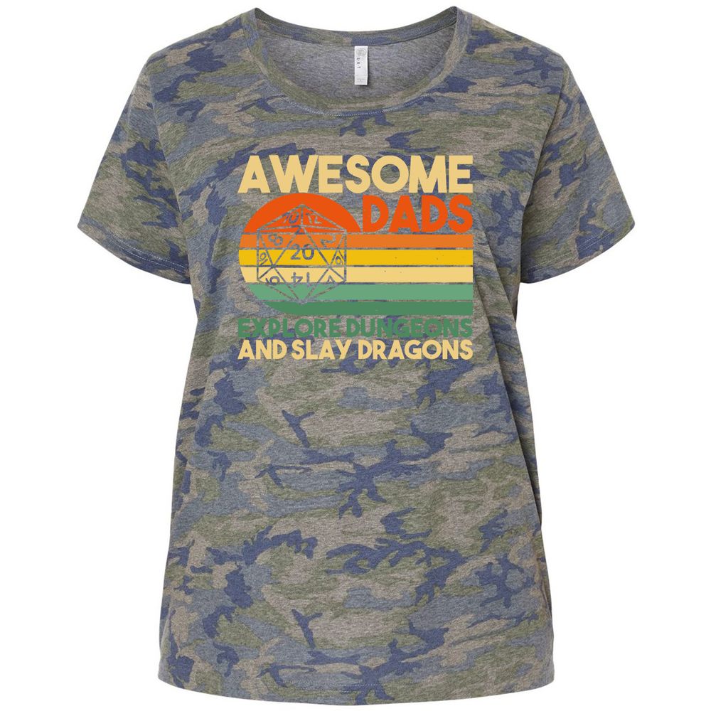 Awesome Dads Explore Dungeons Ladies Curvy Jersey - Vintage Camo - 5
