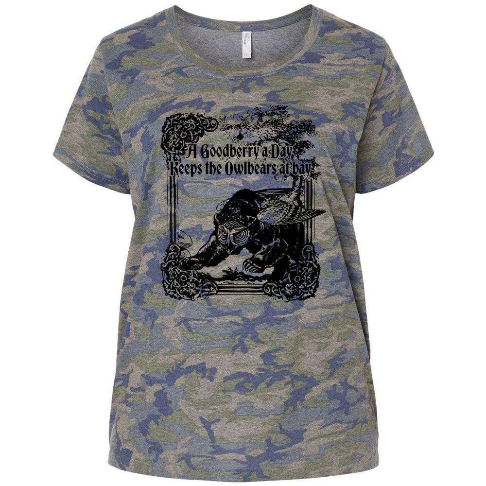 A Goodberry A Day Keeps The Owlbears At Bay Ladies Curvy Jersey - Vintage Camo - 5