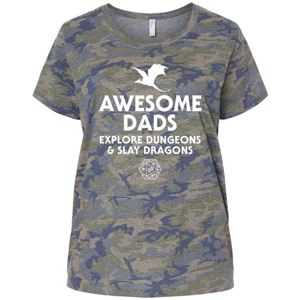 Awesome Dads Slay Dragons Ladies Curvy Jersey - Vintage Camo - 5