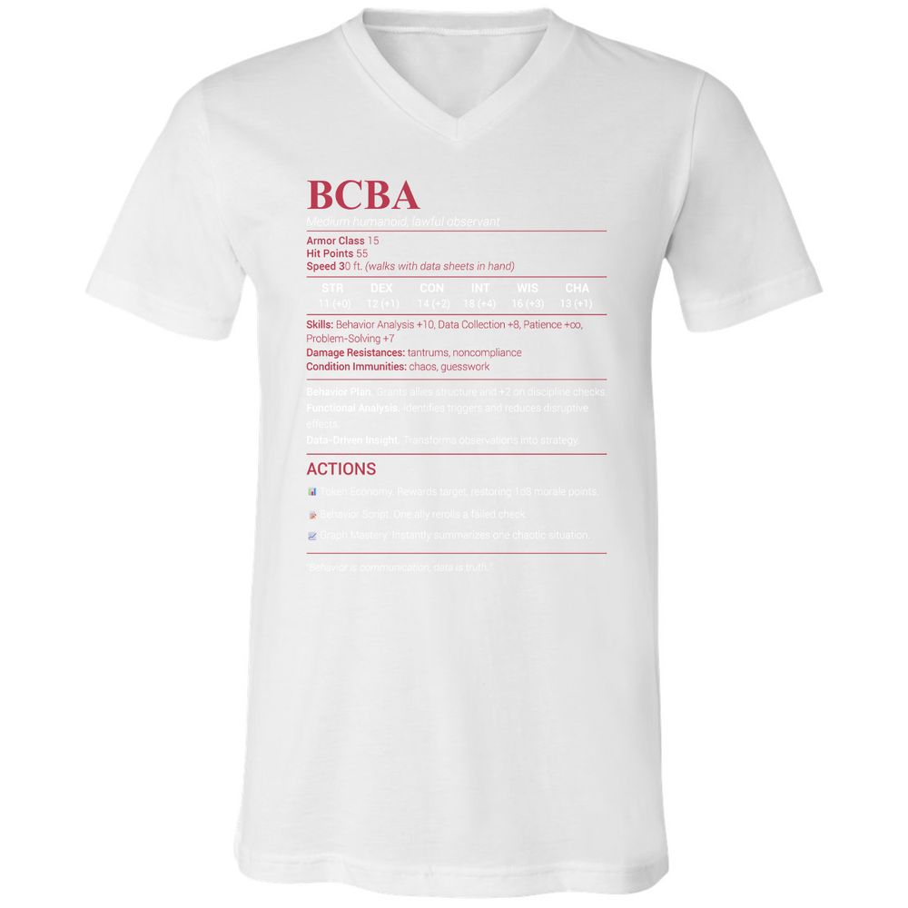 BCBA Unisex V-Neck T-Shirt - White - 5