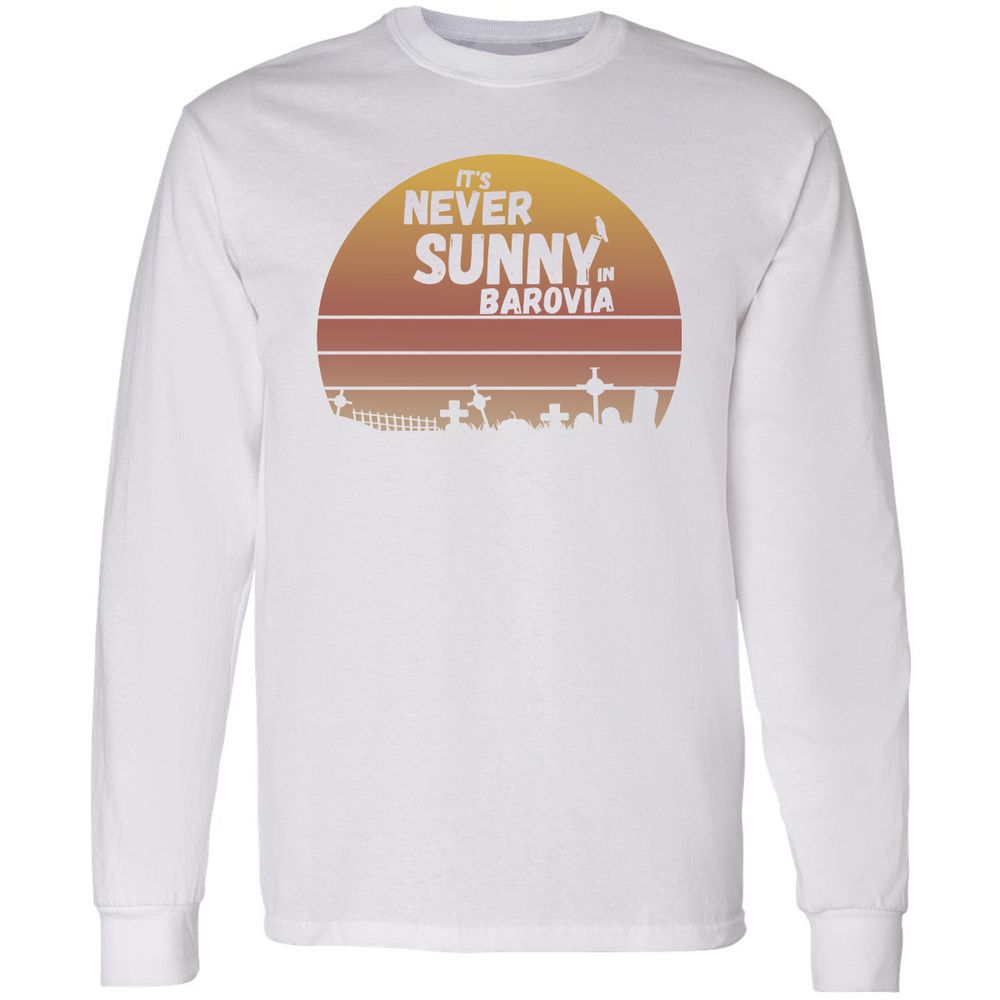 Vintage It's Never Sunny In Barovia Long Sleeve T-Shirt - White - 5