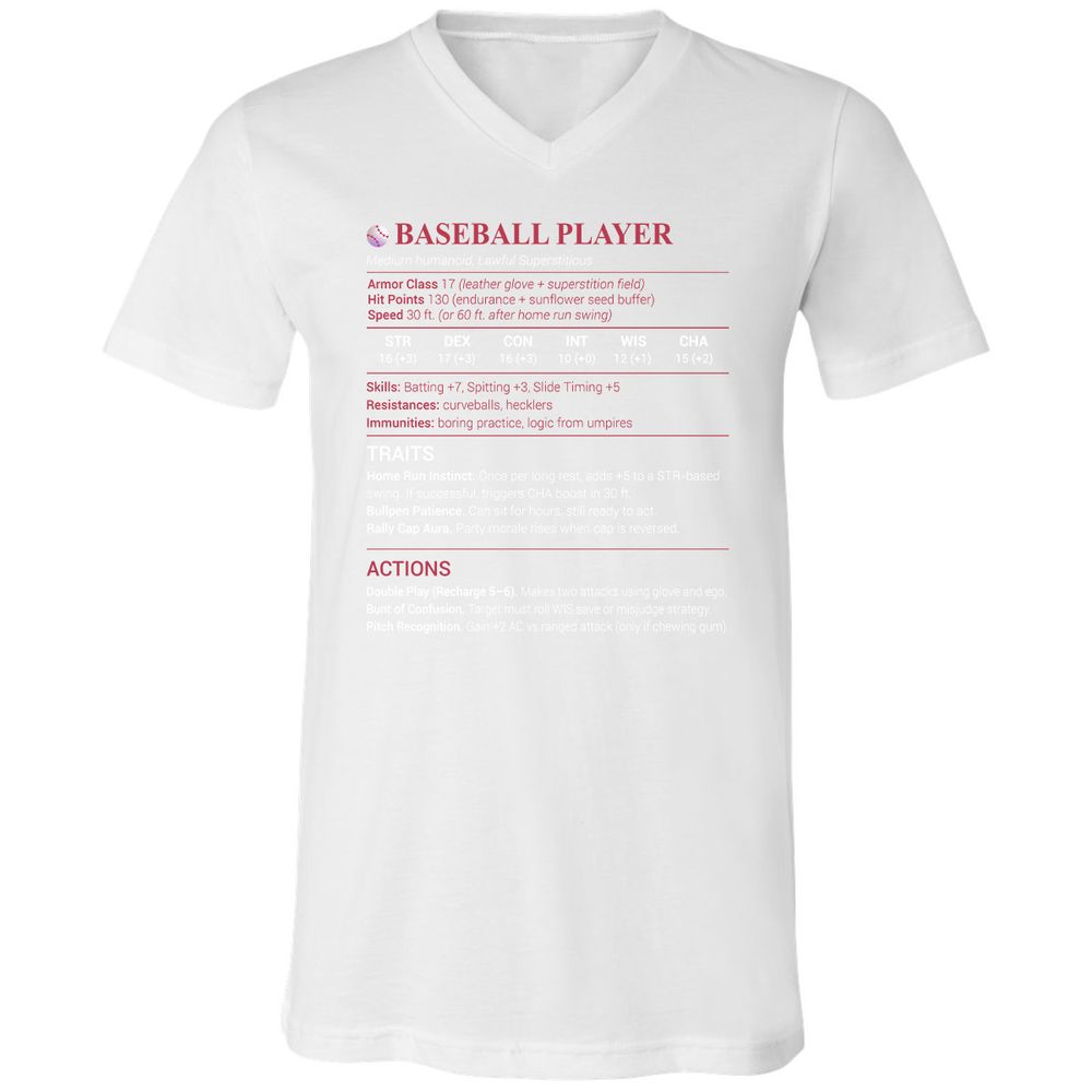 Baseball Player Unisex V-Neck T-Shirt - White - 5