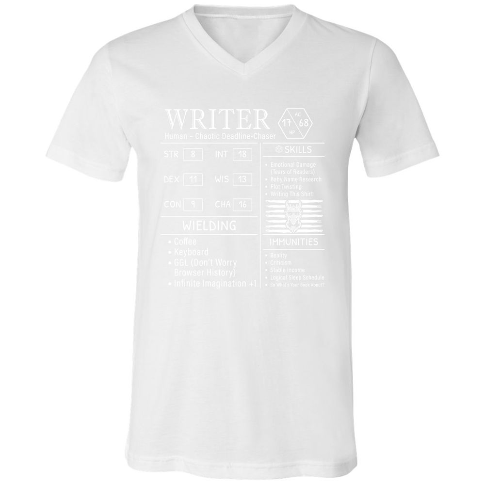 Writer Stats New Unisex V-Neck T-Shirt - White - 5