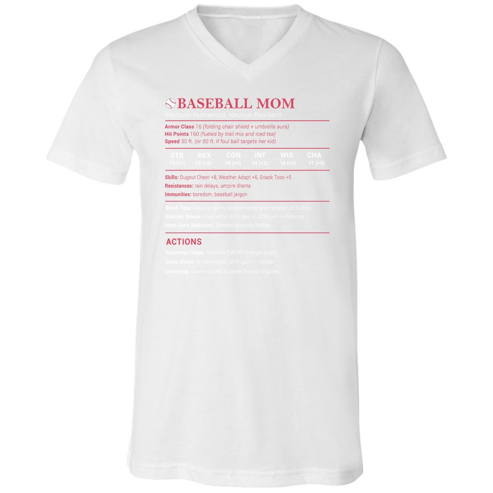 Baseball Mom Unisex V-Neck T-Shirt - White - 5