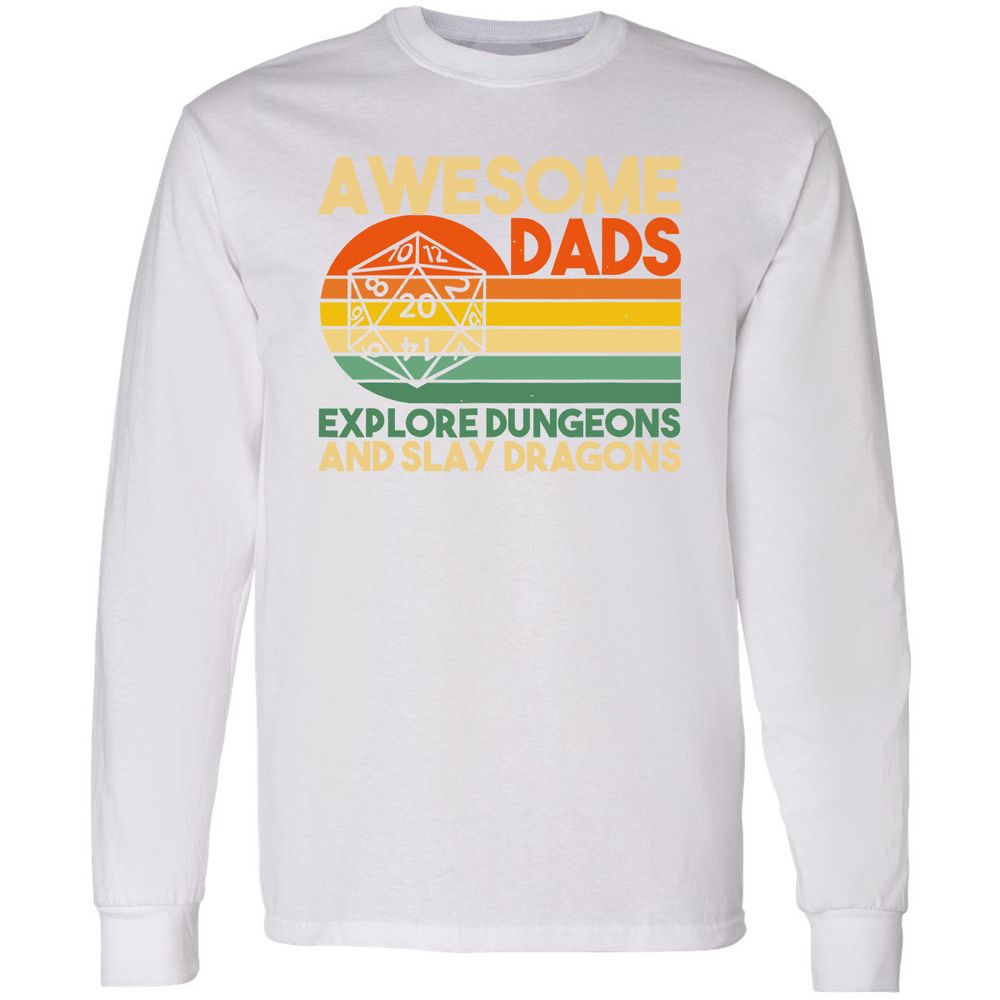 Awesome Dad Explore Dungeons Slay Dragons Long Sleeve T-Shirt - White - 5