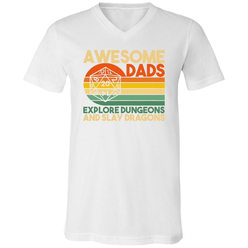 Awesome Dads Explore Dungeons Unisex V-Neck T-Shirt - White - 5