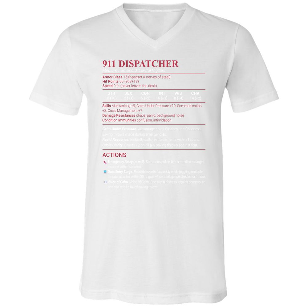 911 Dispatcher Unisex V-Neck T-Shirt - White - 5
