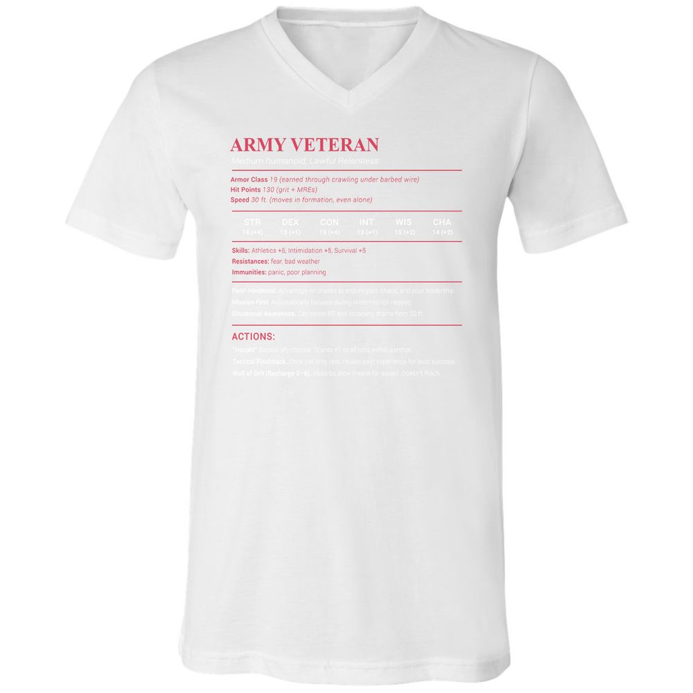 Army Veteran Unisex V-Neck T-Shirt - White - 5